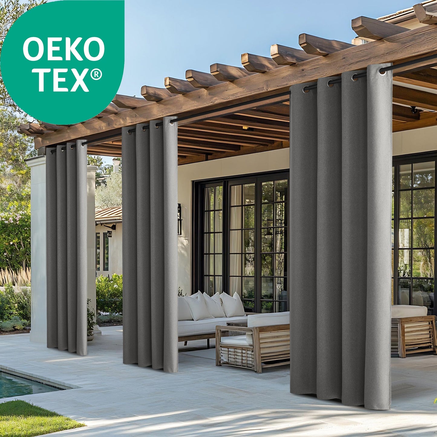 OEKO-TEX Outdoor 100% Blackout Waterproof Faux Linen Outdoor Curtains 2 Panels | Outdoor Linen