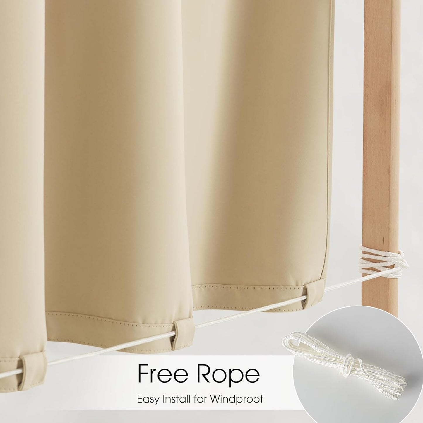Windproof No Rods Needed Velcro Top Waterproof Outdoor Curtains 2 Panels | Outdoor Standard