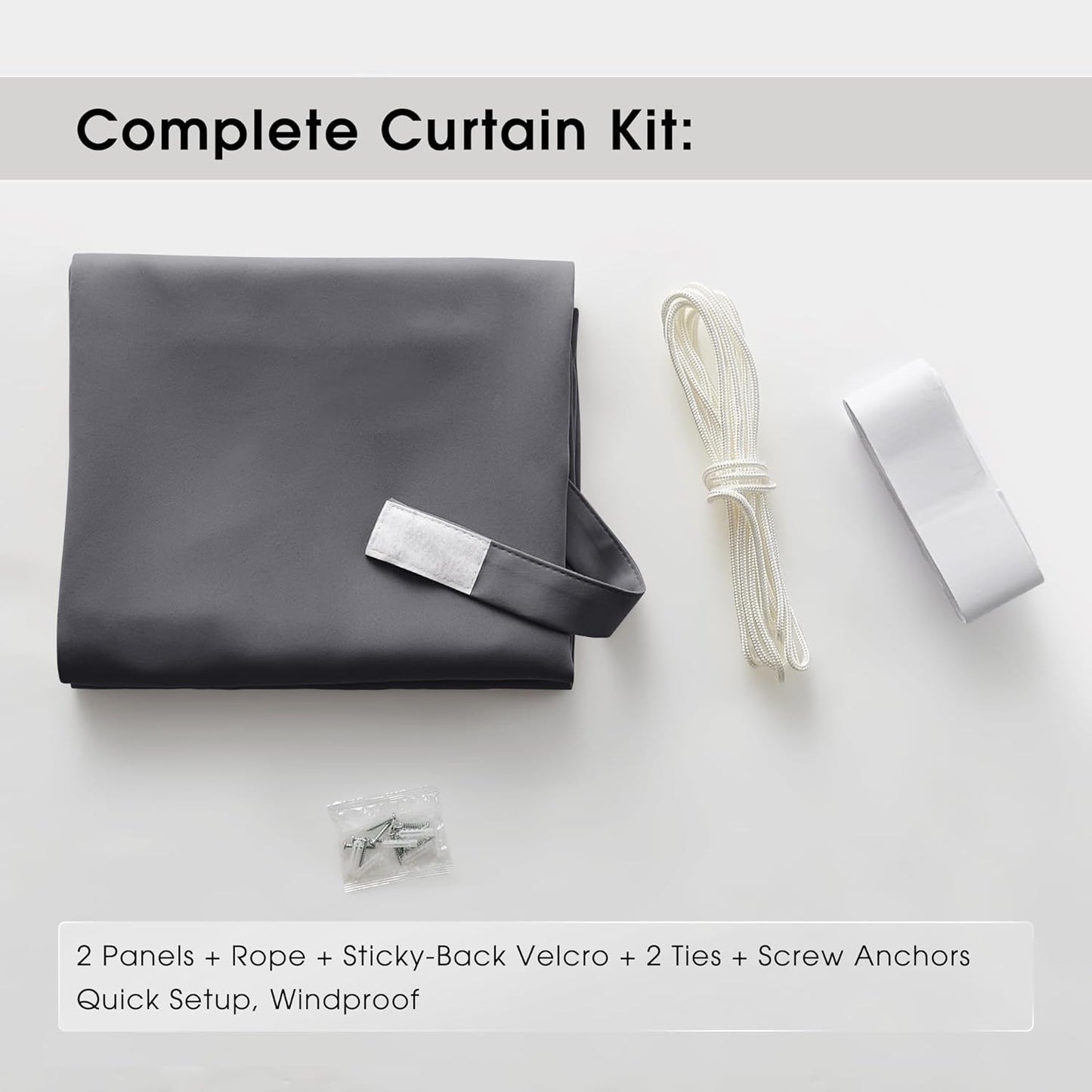 Windproof No Rods Needed Velcro Top Waterproof Outdoor Curtains 2 Panels | Outdoor Standard