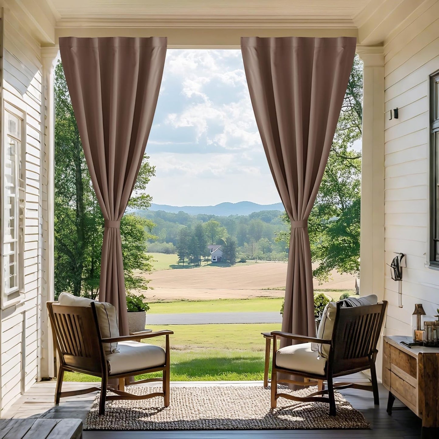 Windproof No Rods Needed Velcro Top Waterproof Outdoor Curtains 2 Panels | Outdoor Standard