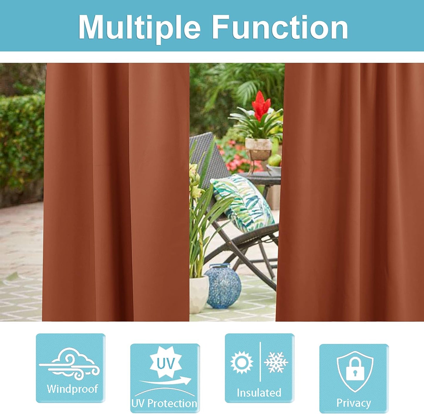 Top & Bottom Grommet Windproof Outdoor Curtains for Patio 1 Panel | Outdoor Standard