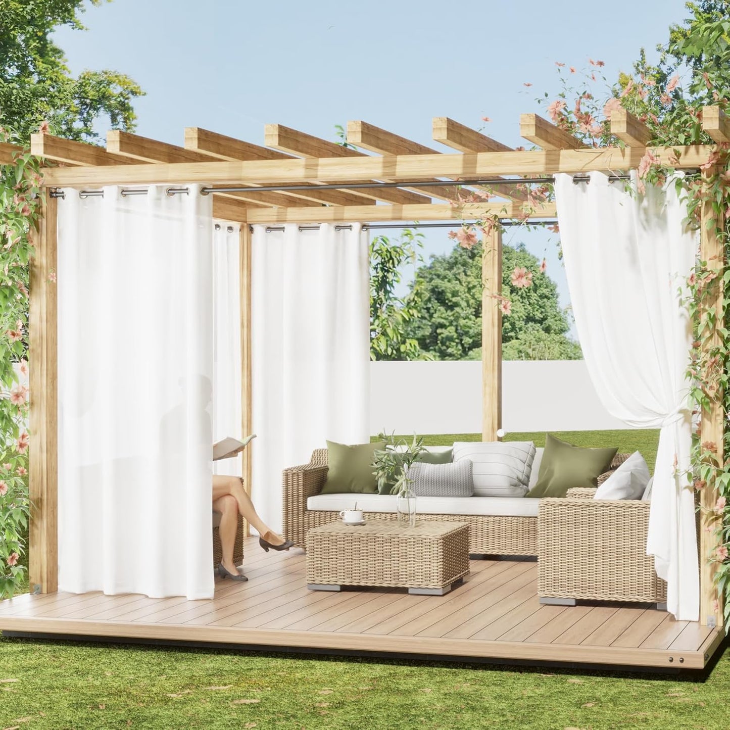 Privacy Outdoor Sheer Curtains Waterproof for Patio 2 Panels