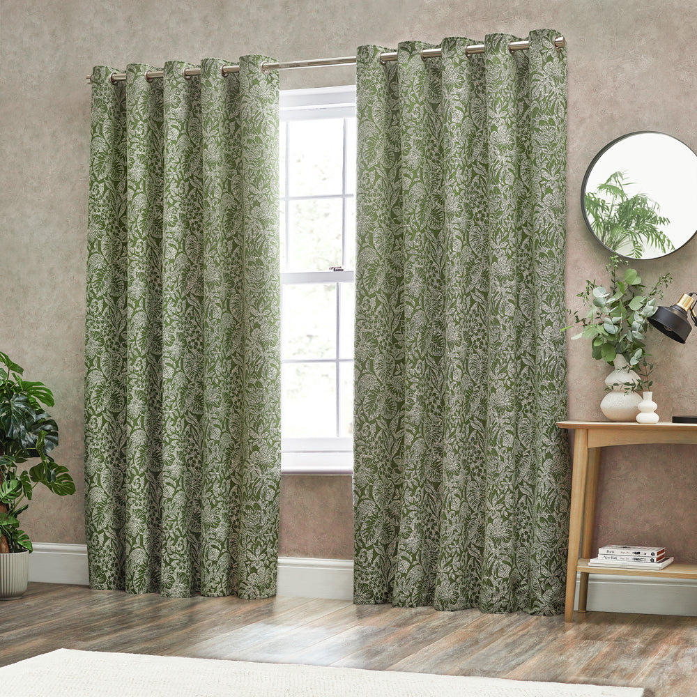 Bali Jacquard Room Darkening Eyelet Curtains Olive