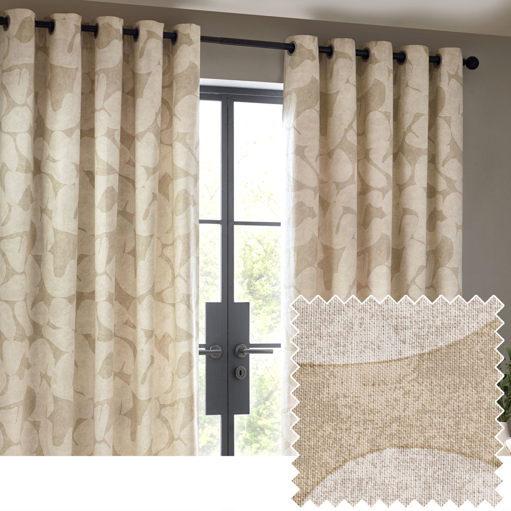 Brinn Abstract 100% Cotton Lined Curtains Natural