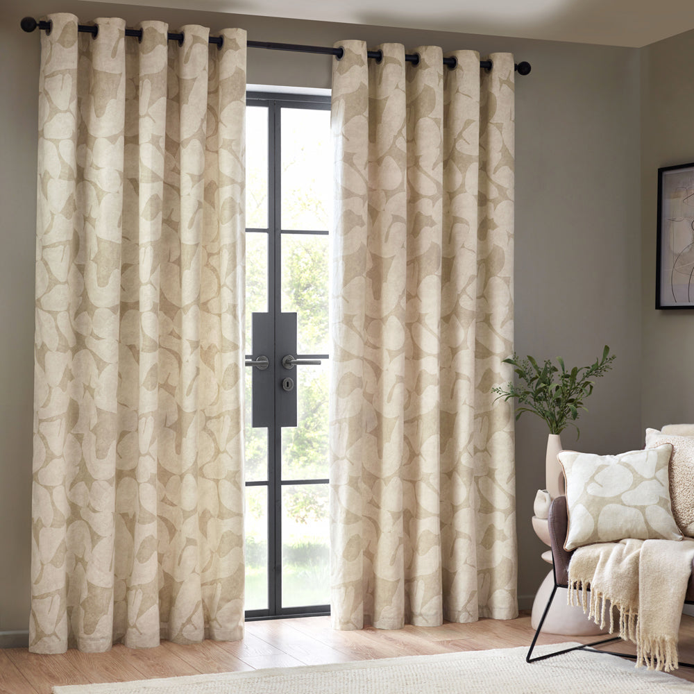 Brinn Abstract 100% Cotton Lined Curtains Natural