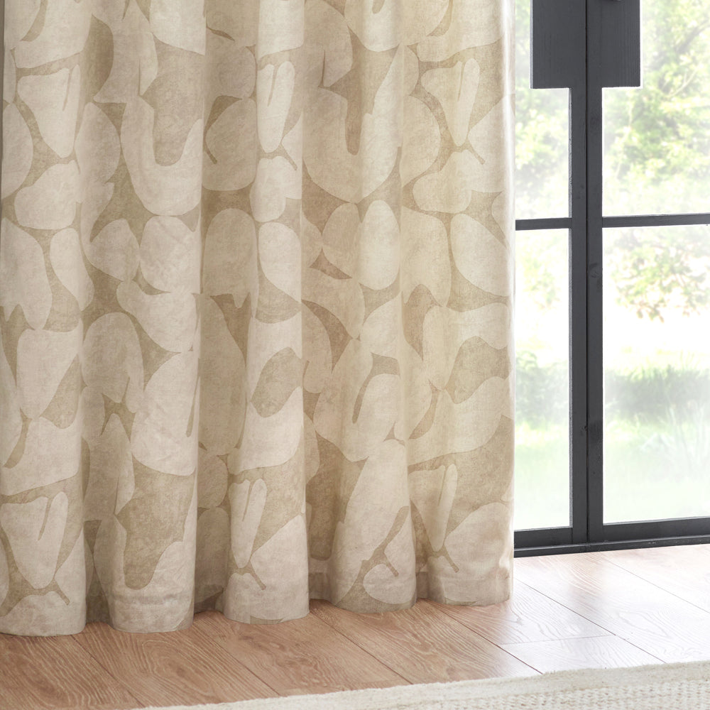 Brinn Abstract 100% Cotton Lined Curtains Natural
