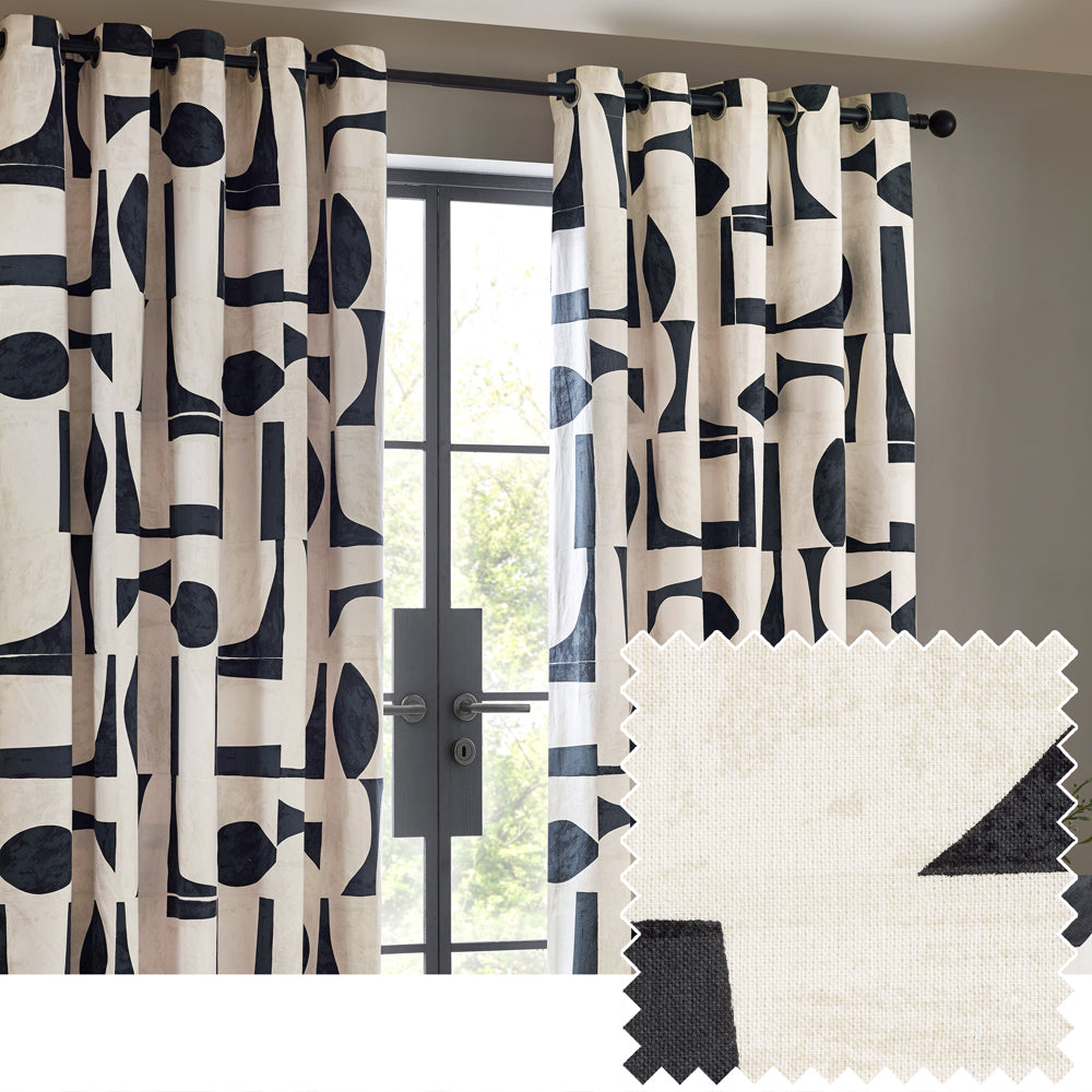 Carro Abstract 100% Cotton Lined Curtains Dusk