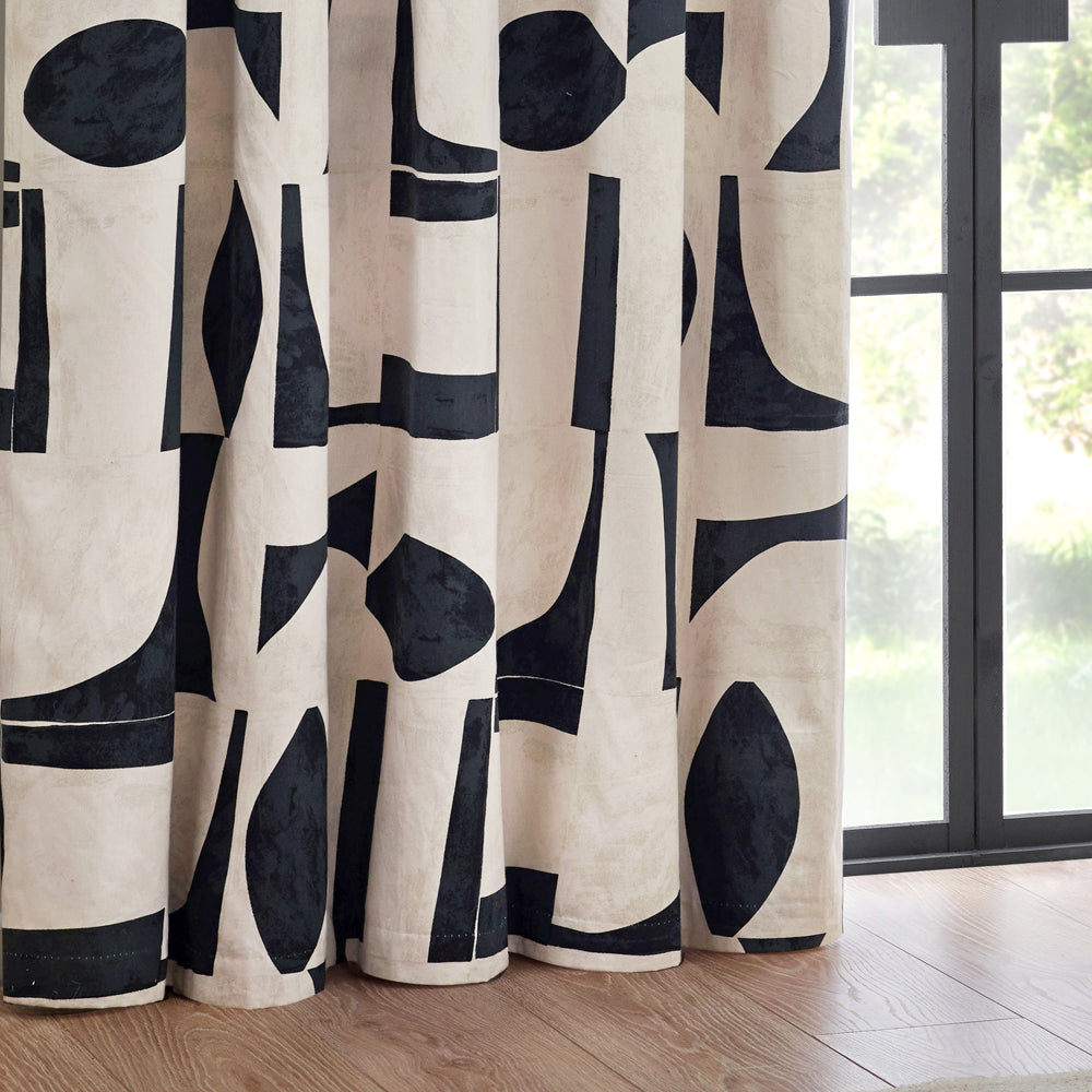 Carro Abstract 100% Cotton Lined Curtains Dusk