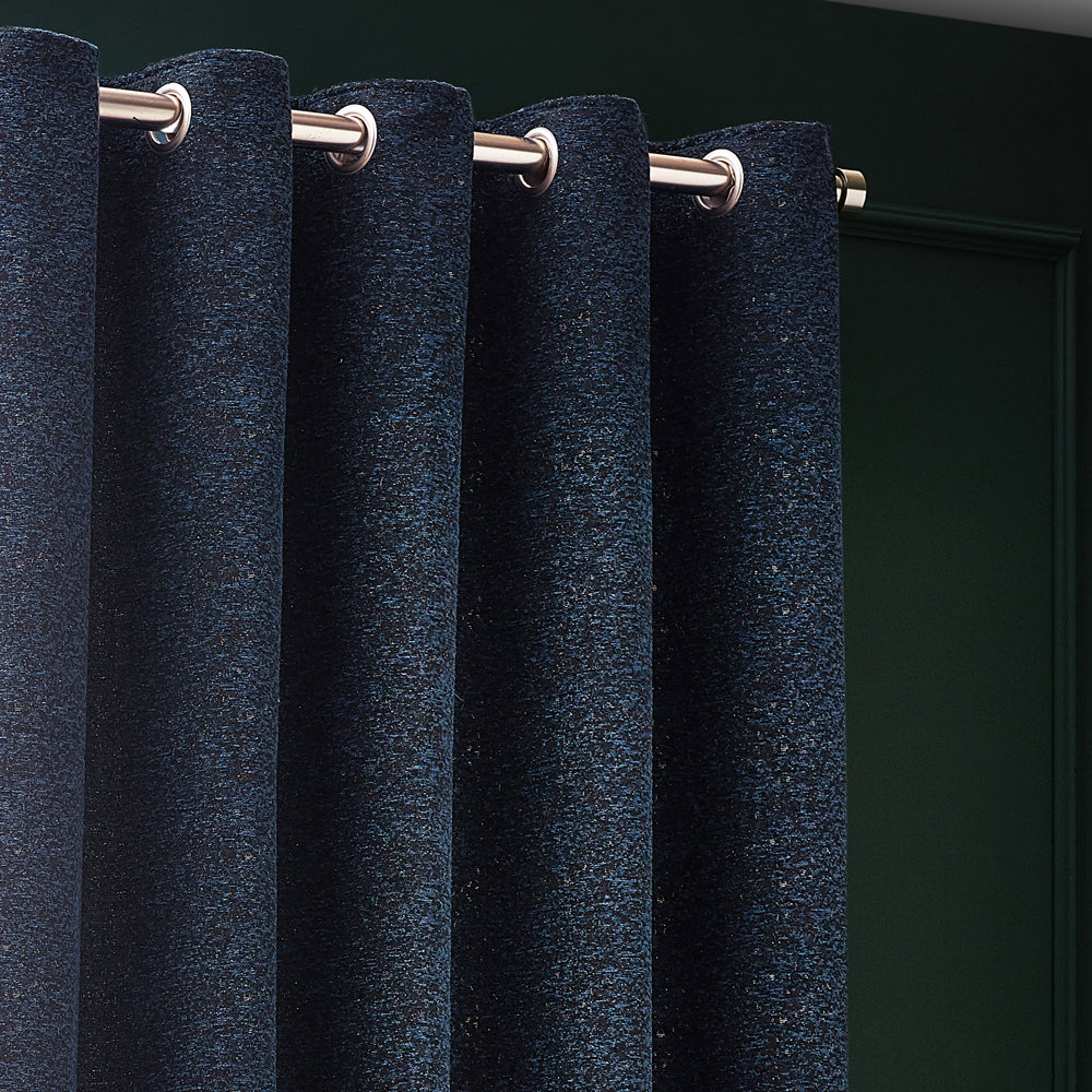 Galaxy Chenille Room Darkening Eyelet Curtains Navy
