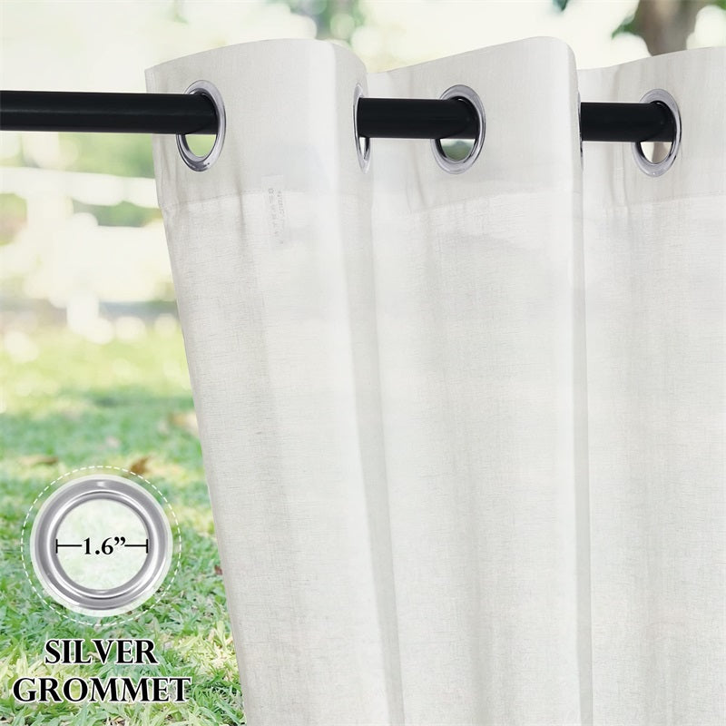 Outdoor Grommet Faux Linen Sheer Curtains for Patio 2 Panels