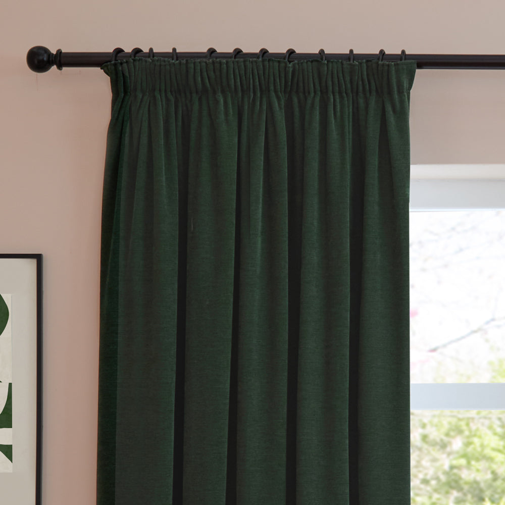 Soft Chenille Blackout Pencil Pleat Curtains Bottle Green