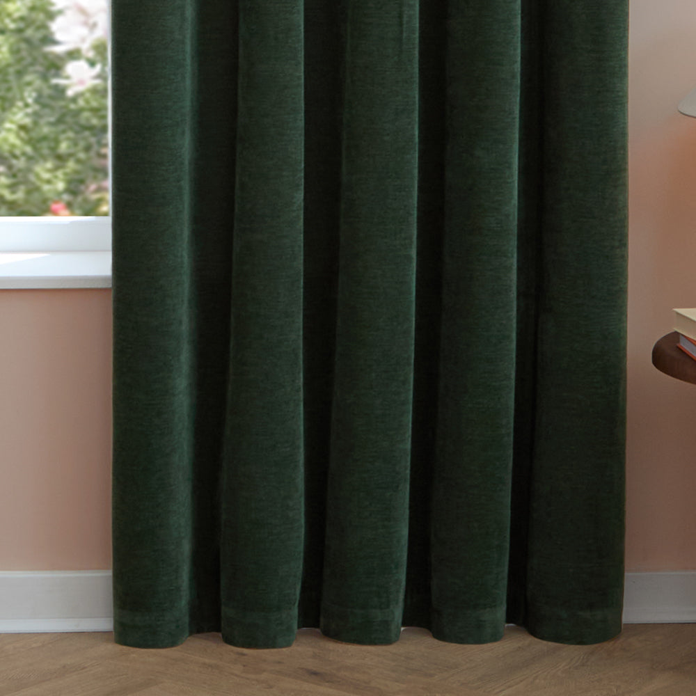 Soft Chenille Blackout Pencil Pleat Curtains Bottle Green