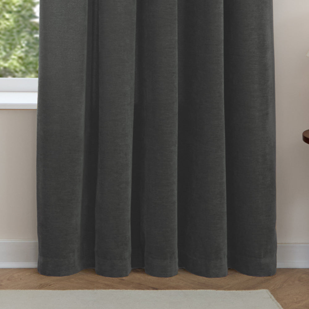 Soft Chenille Blackout Pencil Pleat Curtains Charcoal