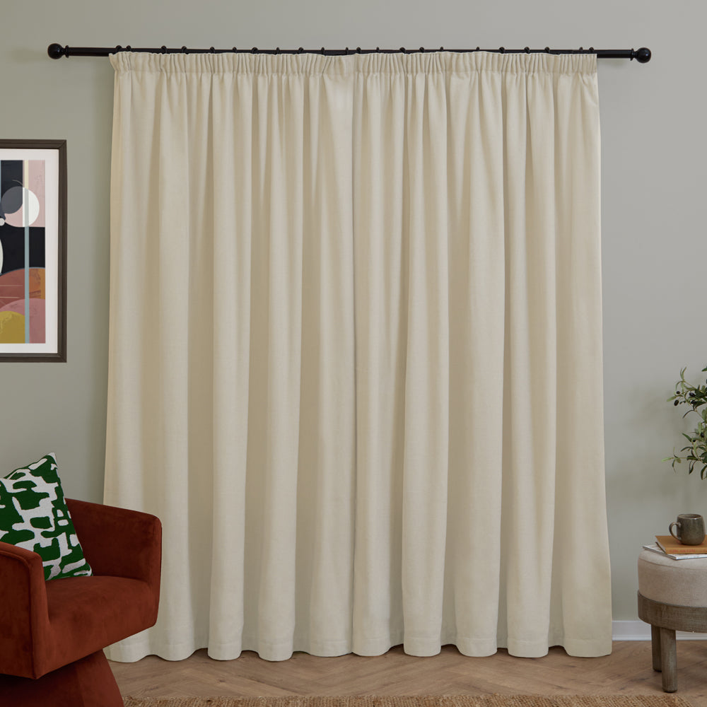 Soft Chenille Blackout Pencil Pleat Curtains Ecru