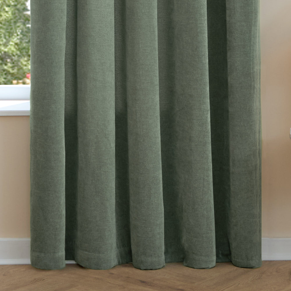 Soft Chenille Blackout Pencil Pleat Curtains Green