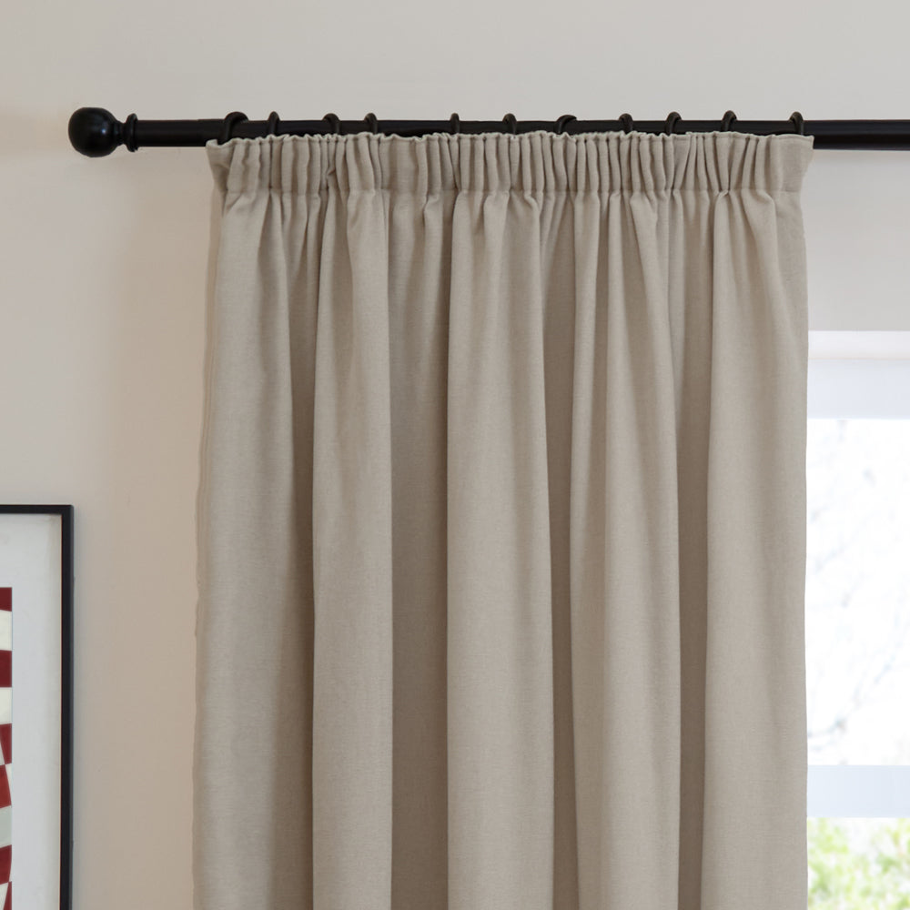 Soft Chenille Blackout Pencil Pleat Curtains Natural