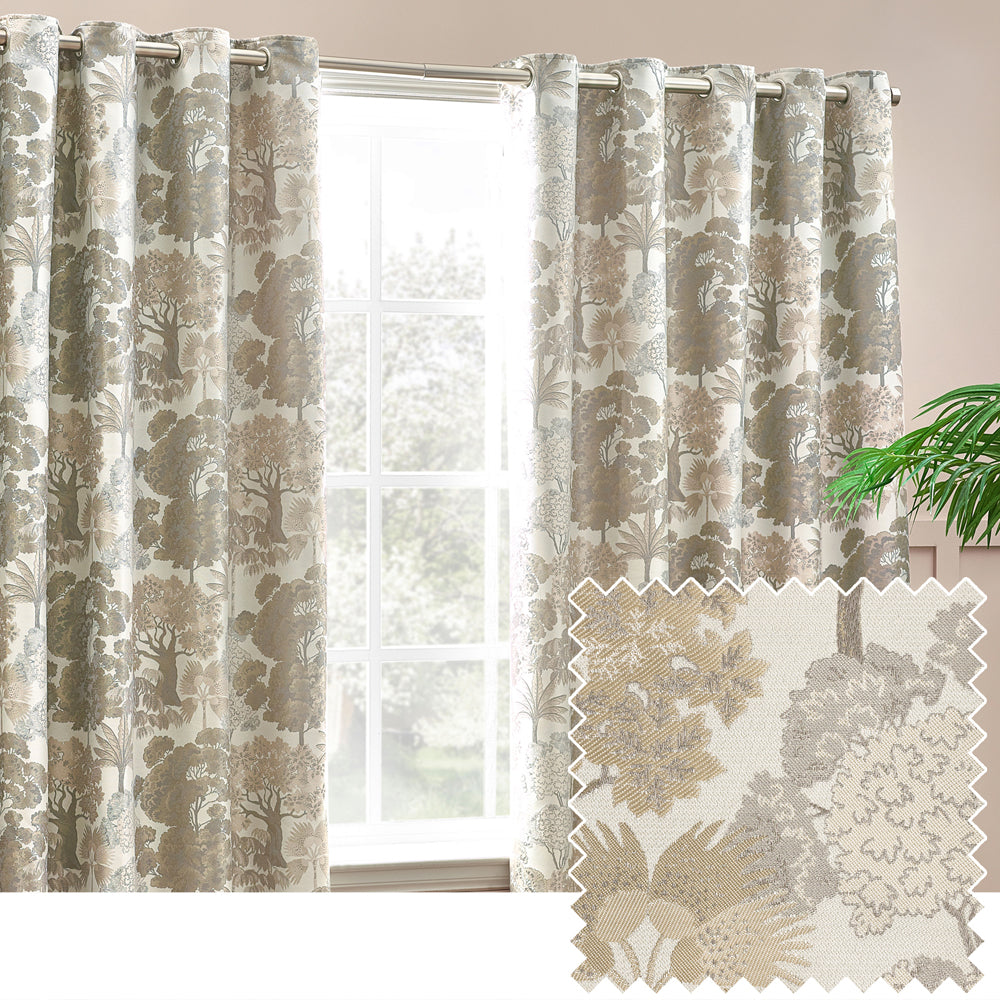 Woodlands Floral Jacquard Room Darkening Eyelet Curtains Natural