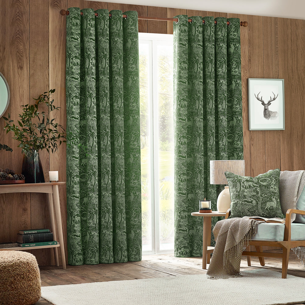 Winter Woods Chenille Room Darkening Eyelet Curtains Emerald