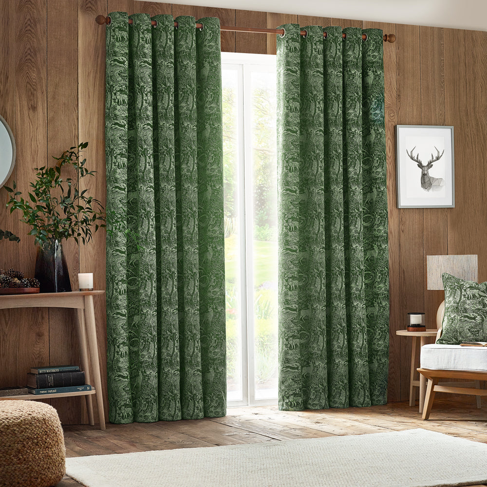 Winter Woods Chenille Room Darkening Eyelet Curtains Emerald