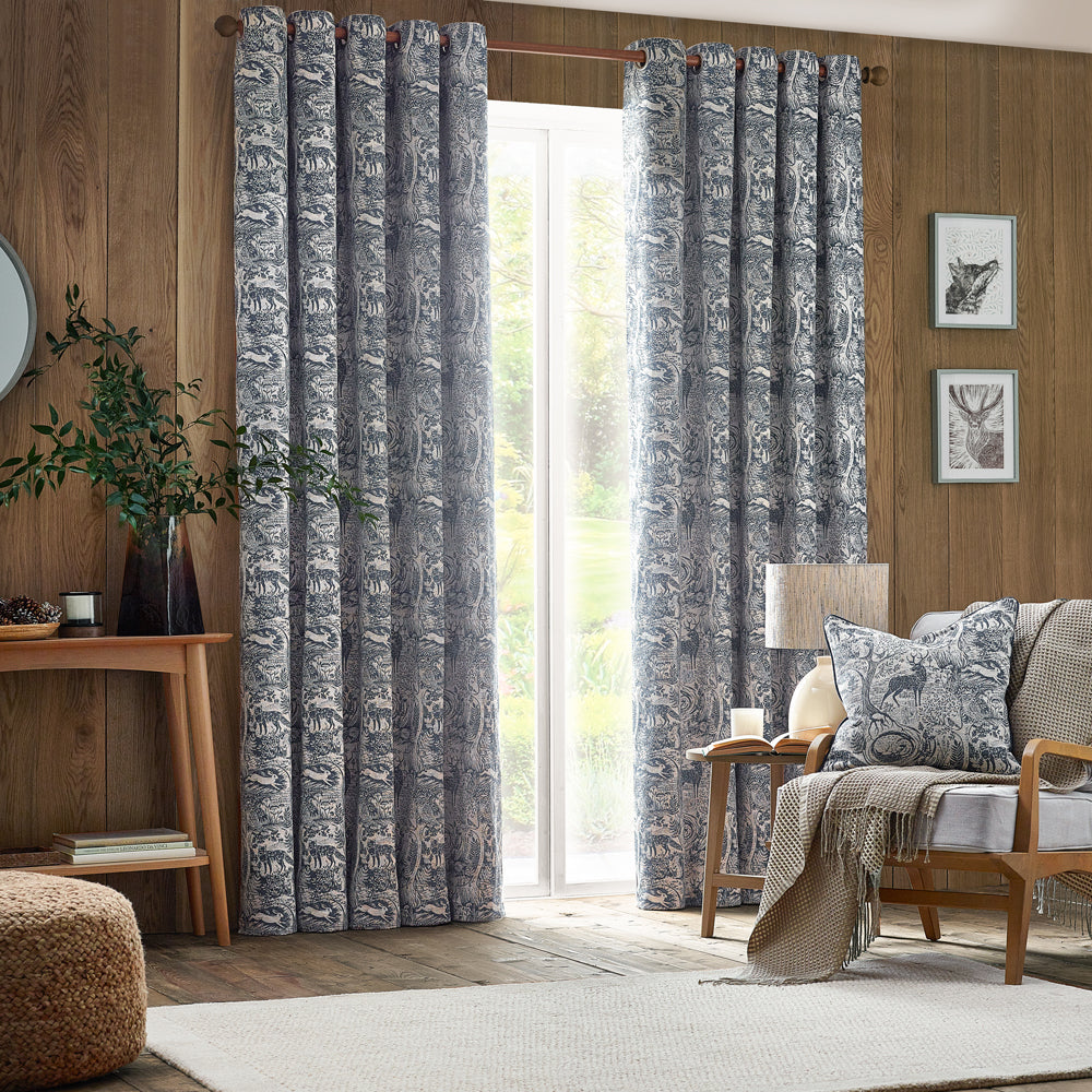 Winter Woods Chenille Room Darkening Eyelet Curtains Midnight