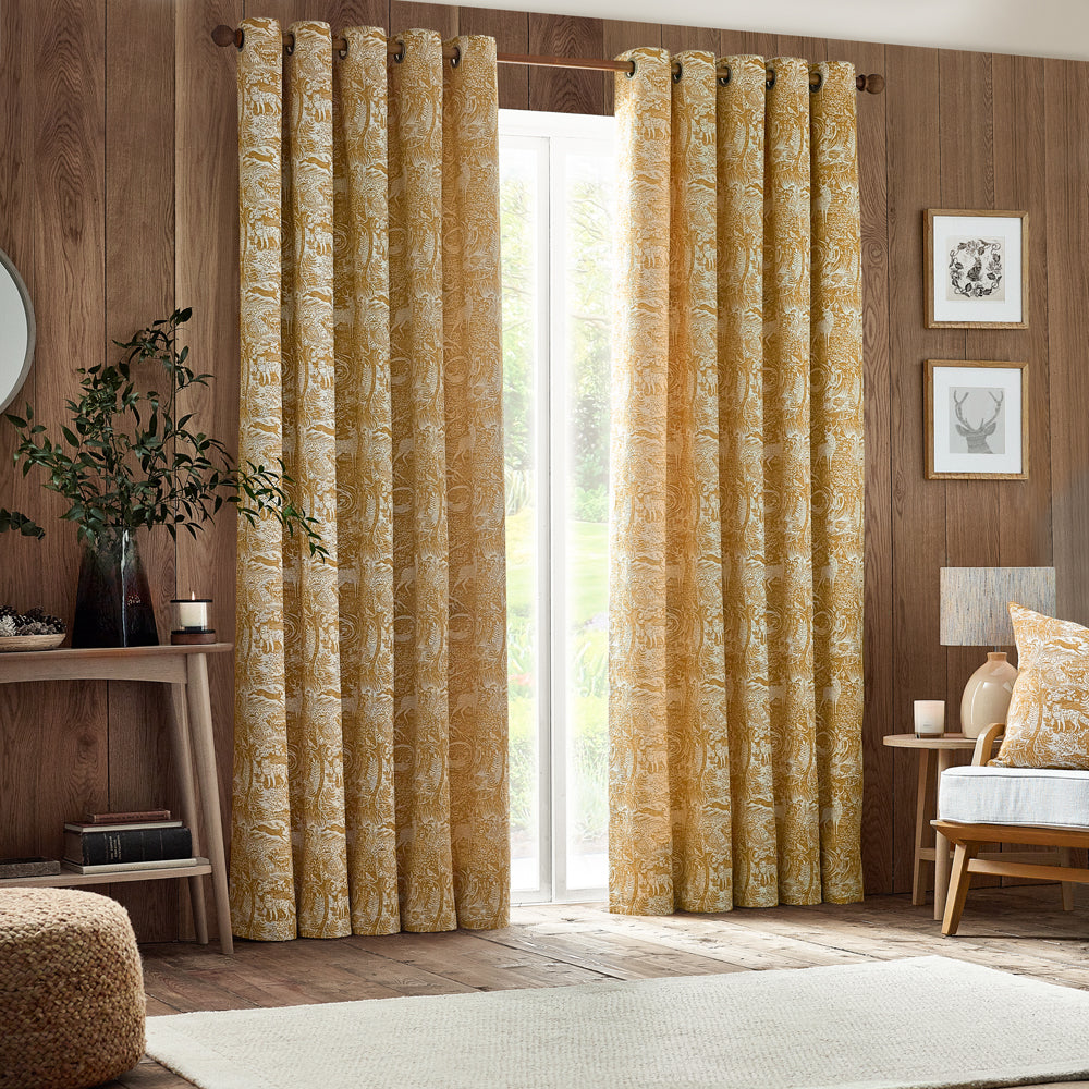 Winter Woods Chenille Room Darkening Eyelet Curtains Ochre