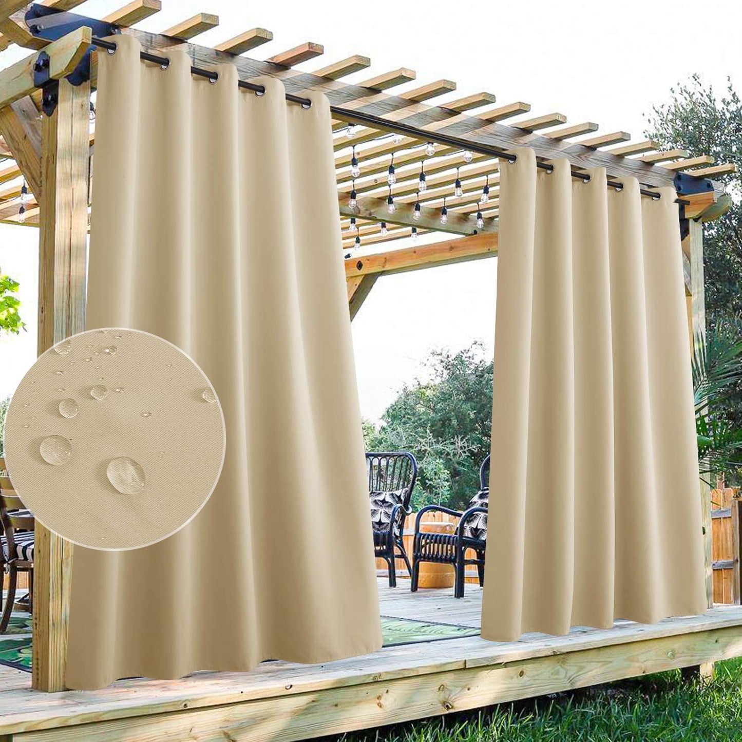 Waterproof Grommet Top Patio Curtain Outdoor Curtain 2 Panels | Outdoor Standard