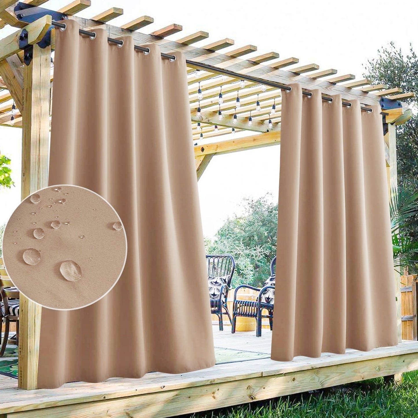 Waterproof Grommet Top Patio Curtain Outdoor Curtain 2 Panels | Outdoor Standard