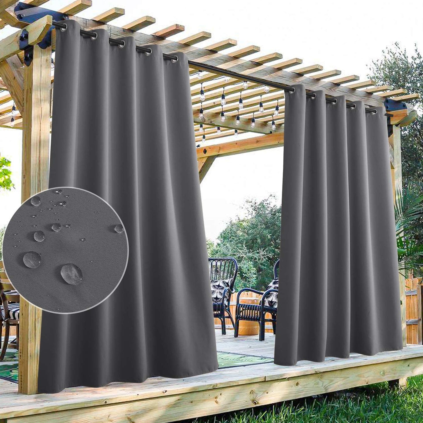 Waterproof Grommet Top Patio Curtain Outdoor Curtain 2 Panels | Outdoor Standard
