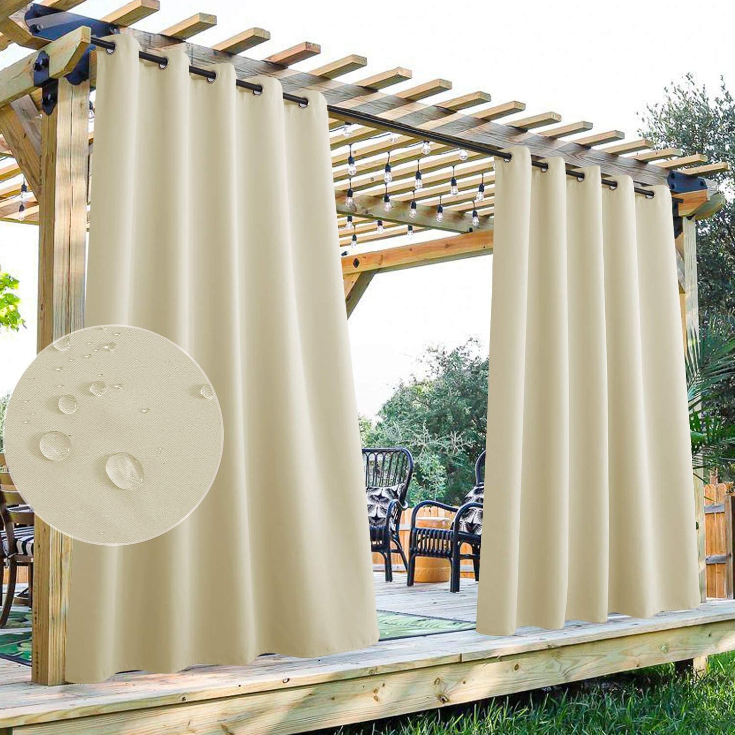 Waterproof Grommet Top Patio Curtain Outdoor Curtain 2 Panels | Outdoor Standard