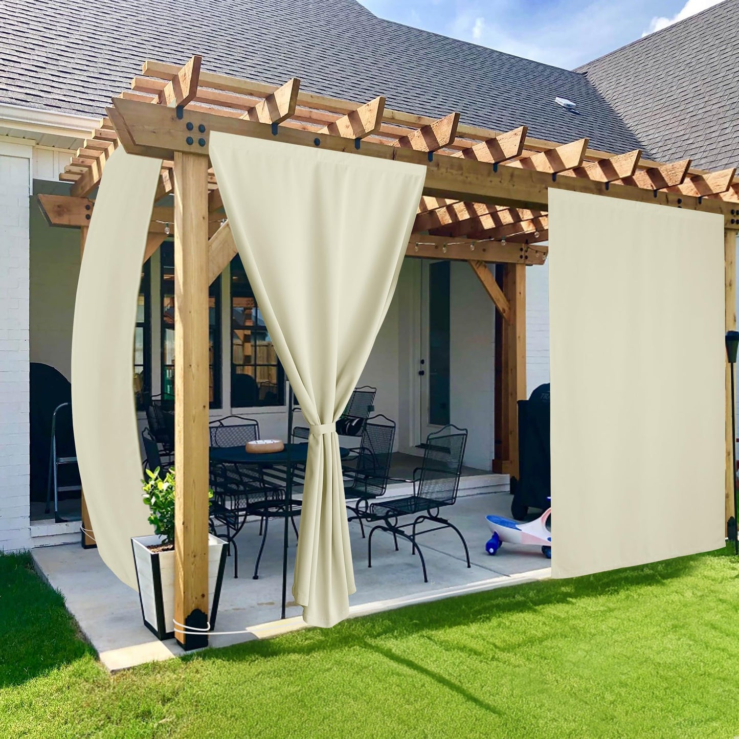 Windproof No Rods Needed Velcro Top Waterproof Outdoor Curtains 2 Panels | Outdoor Standard