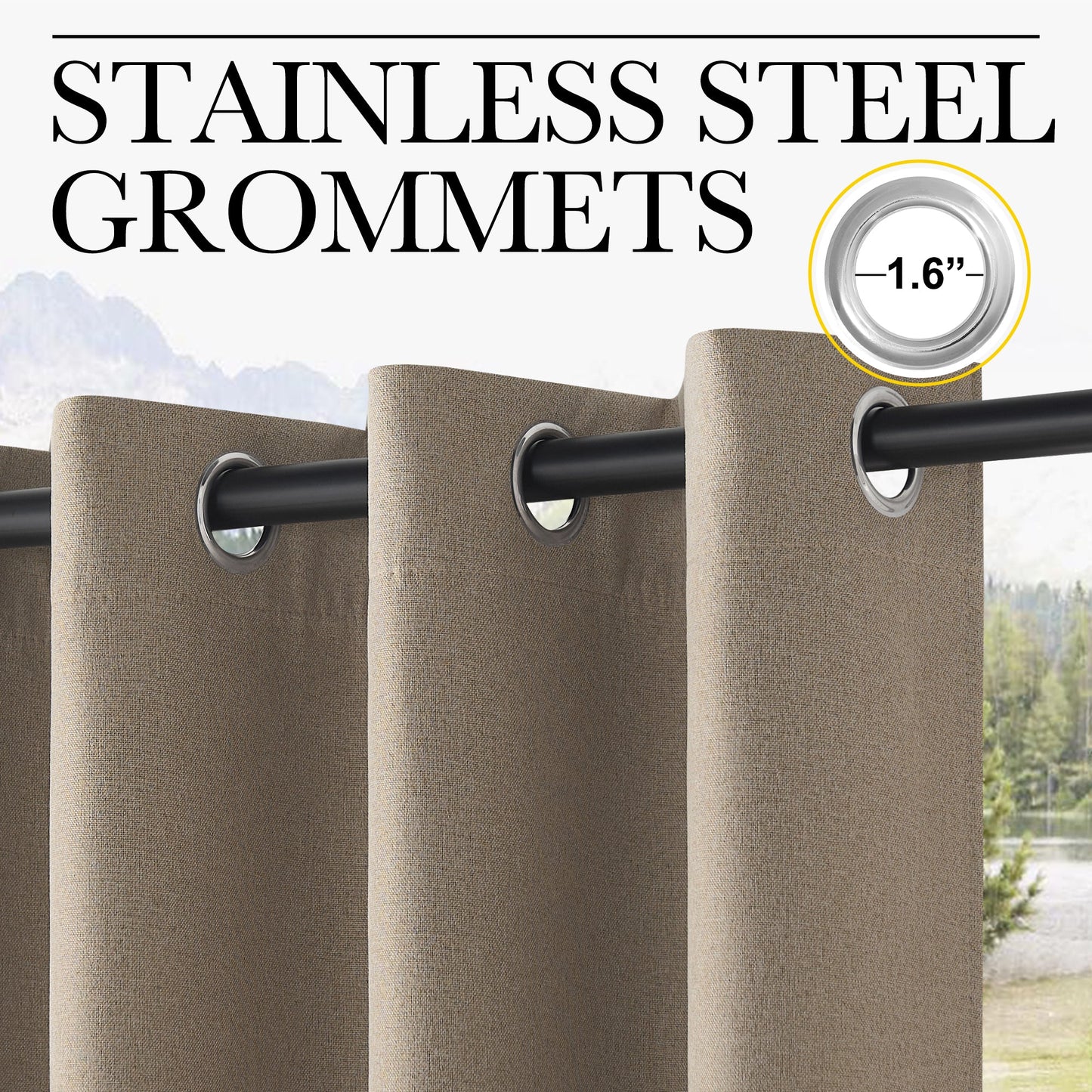 OEKO-TEX Outdoor 100% Blackout Waterproof Faux Linen Outdoor Curtains 2 Panels | Outdoor Linen