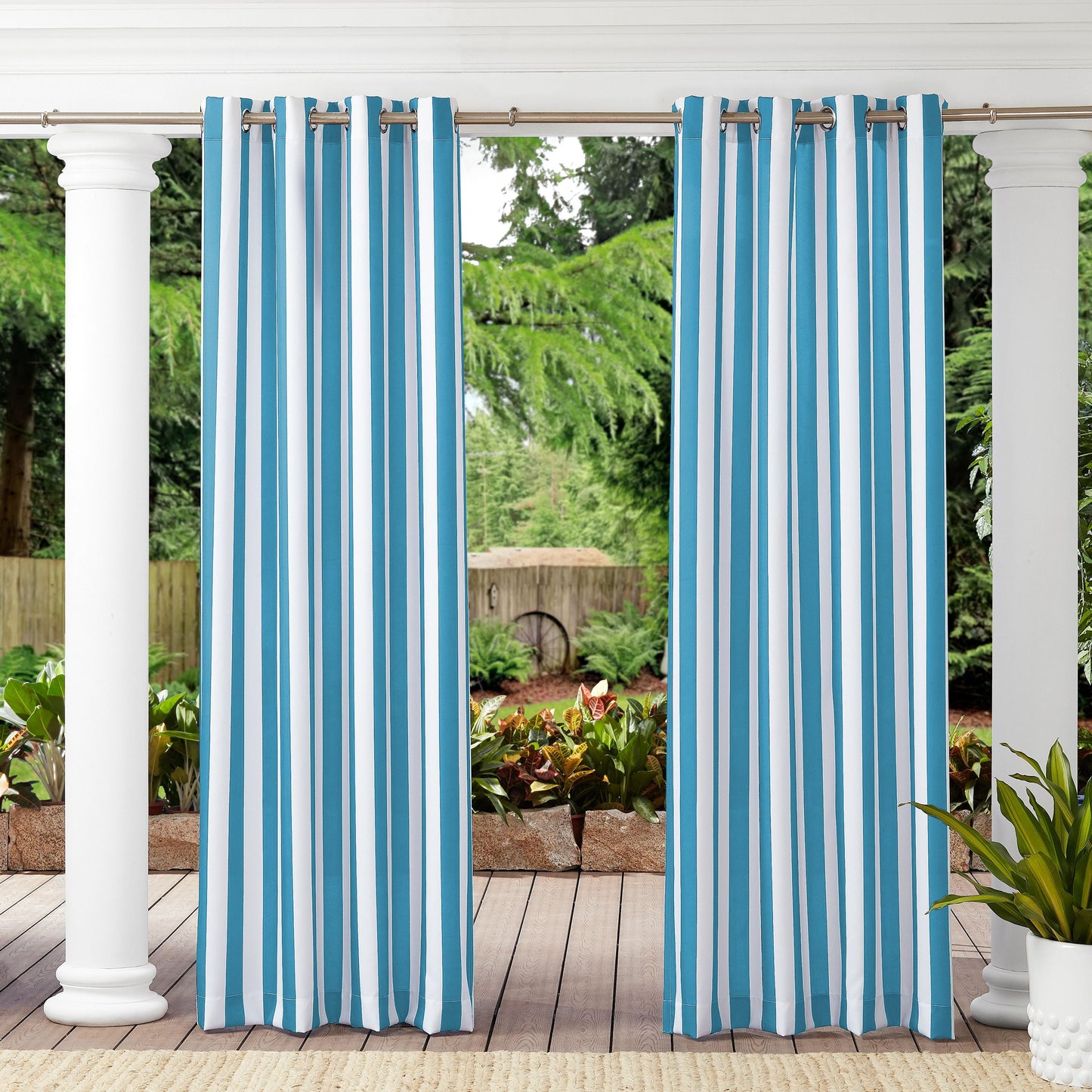 Grommet Top Windproof and Waterproof Striped Outdoor Curtains 1 Panel | Fadenomore