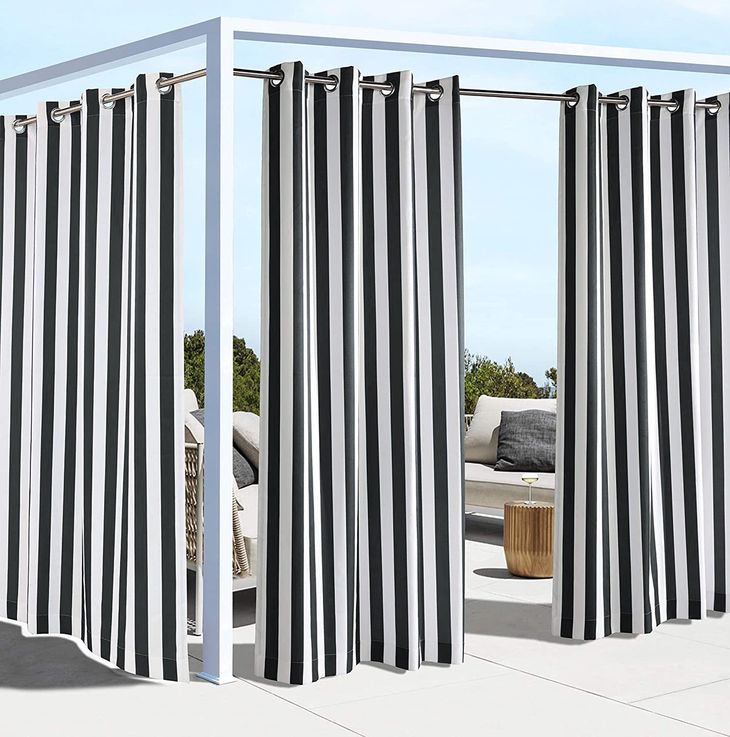 Grommet Top Windproof and Waterproof Striped Outdoor Curtains 1 Panel | Fadenomore