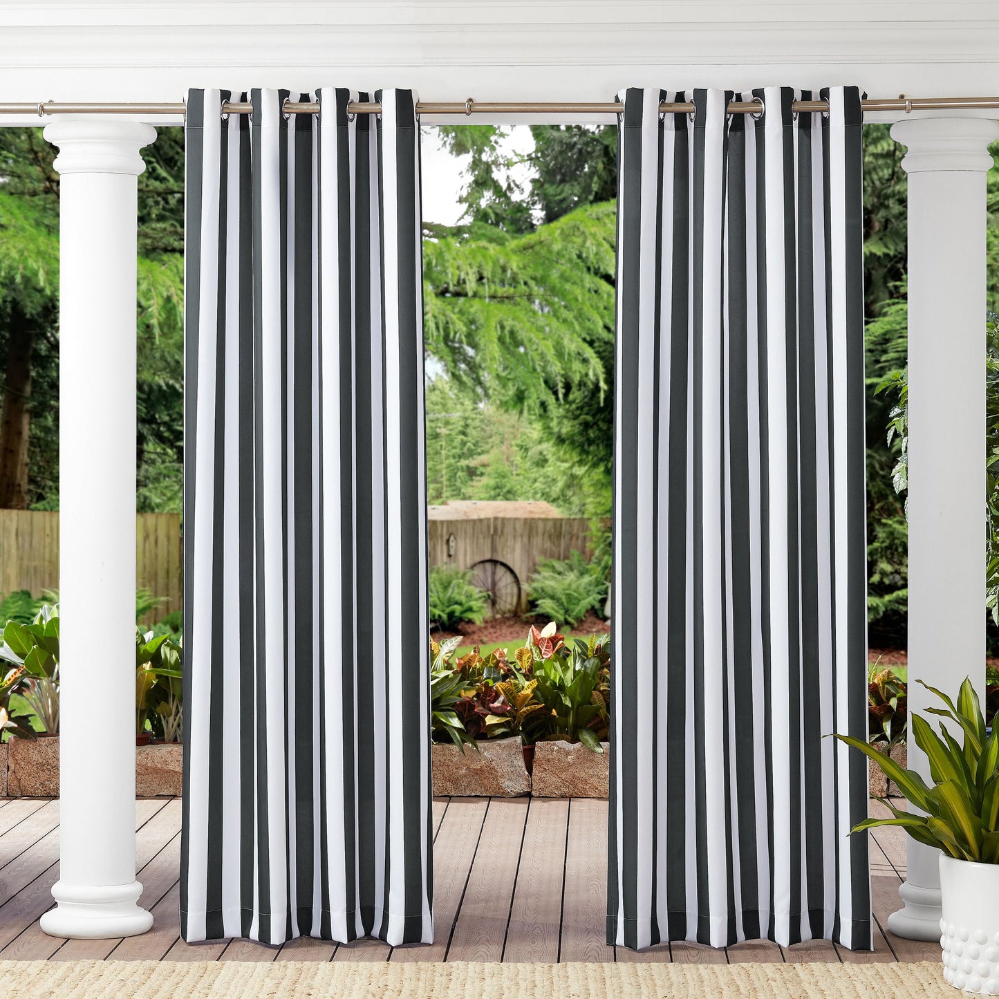 Grommet Top Windproof and Waterproof Striped Outdoor Curtains 1 Panel | Fadenomore