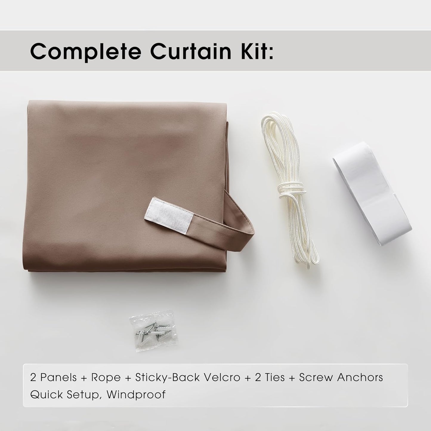 Windproof No Rods Needed Velcro Top Waterproof Outdoor Curtains 2 Panels | Outdoor Standard