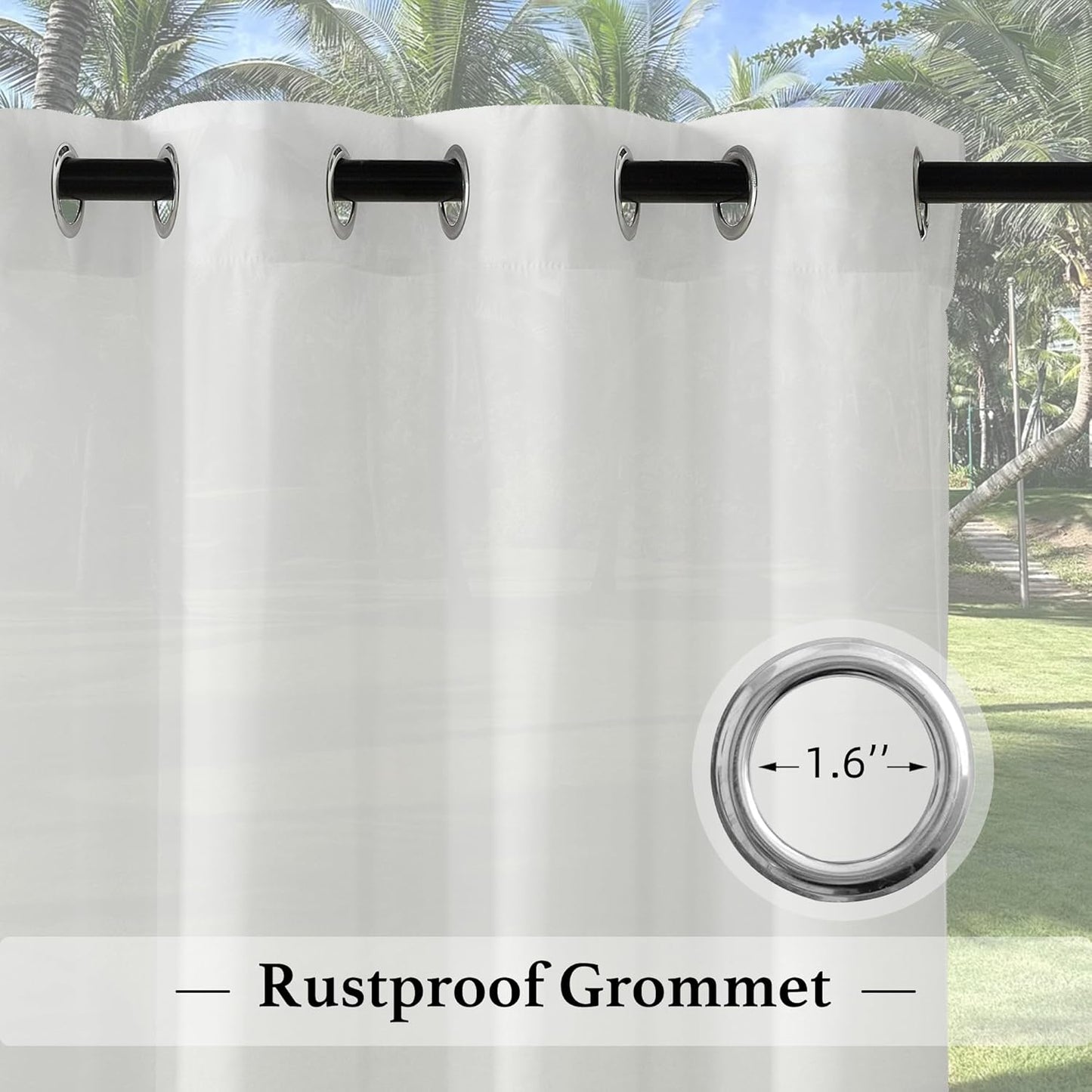 Privacy Outdoor Sheer Curtains Waterproof for Patio 2 Panels