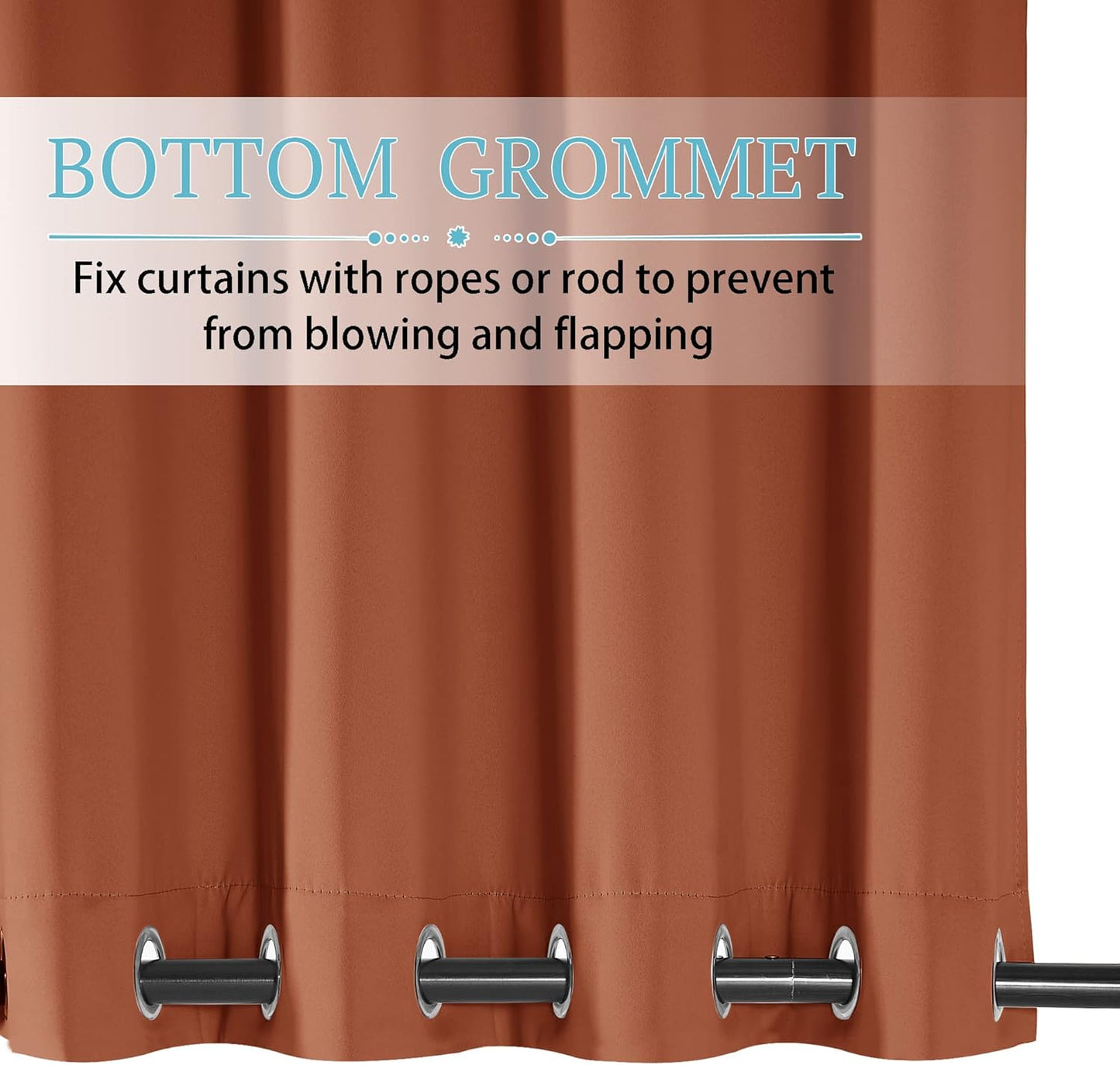 Top & Bottom Grommet Windproof Outdoor Curtains for Patio 1 Panel | Outdoor Standard