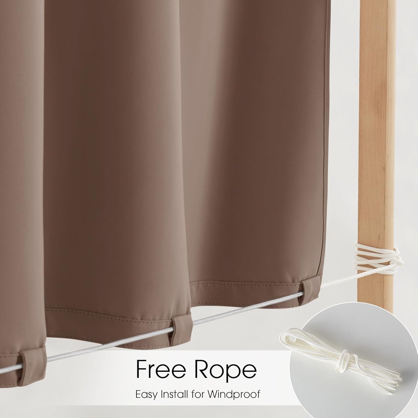 Windproof No Rods Needed Velcro Top Waterproof Outdoor Curtains 2 Panels | Outdoor Standard