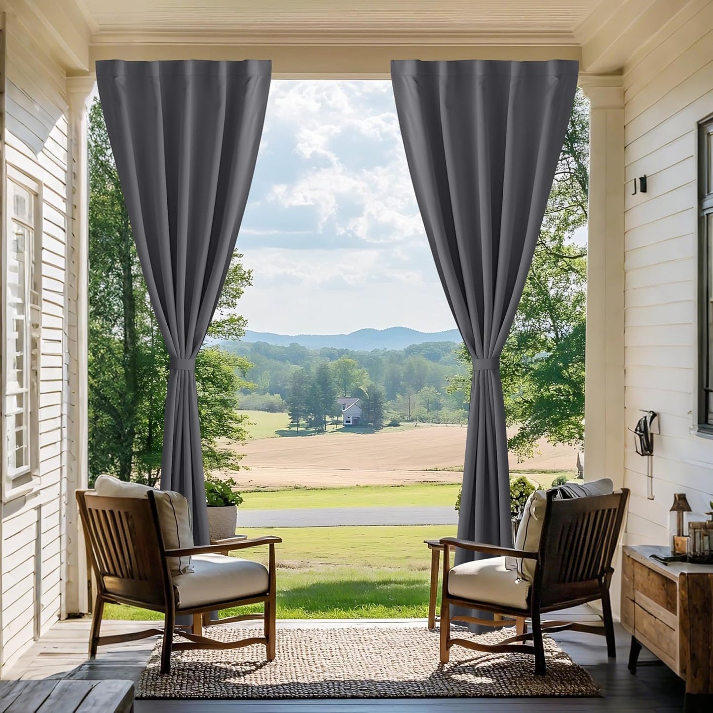 Windproof No Rods Needed Velcro Top Waterproof Outdoor Curtains 2 Panels | Outdoor Standard