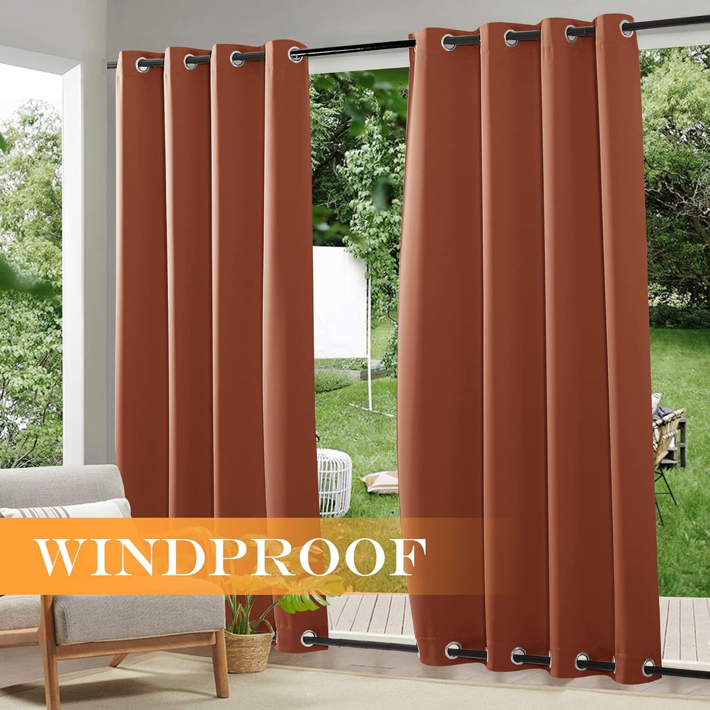 Top & Bottom Grommet Windproof Outdoor Curtains for Patio 1 Panel | Outdoor Standard