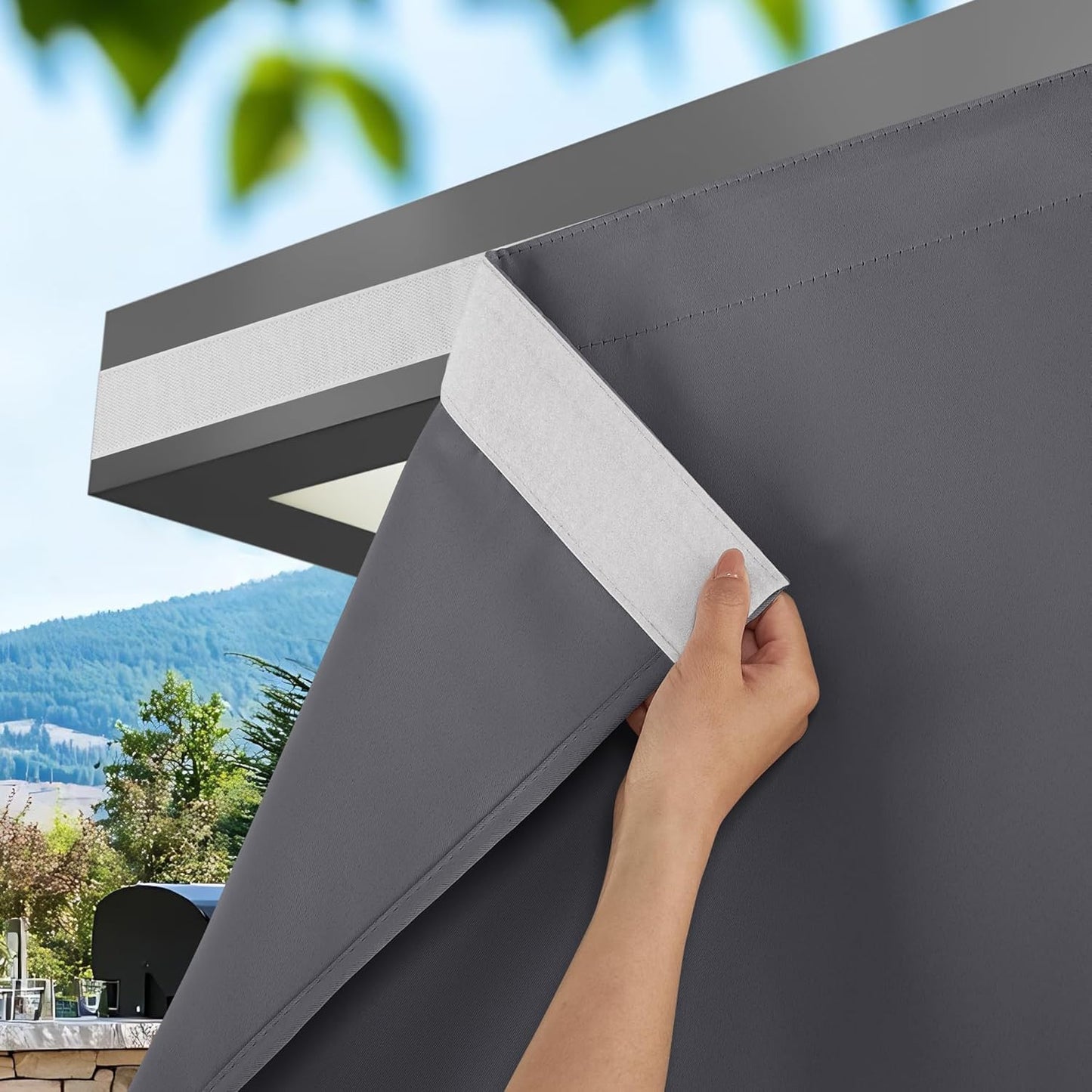 Windproof No Rods Needed Velcro Top Waterproof Outdoor Curtains 2 Panels | Outdoor Standard