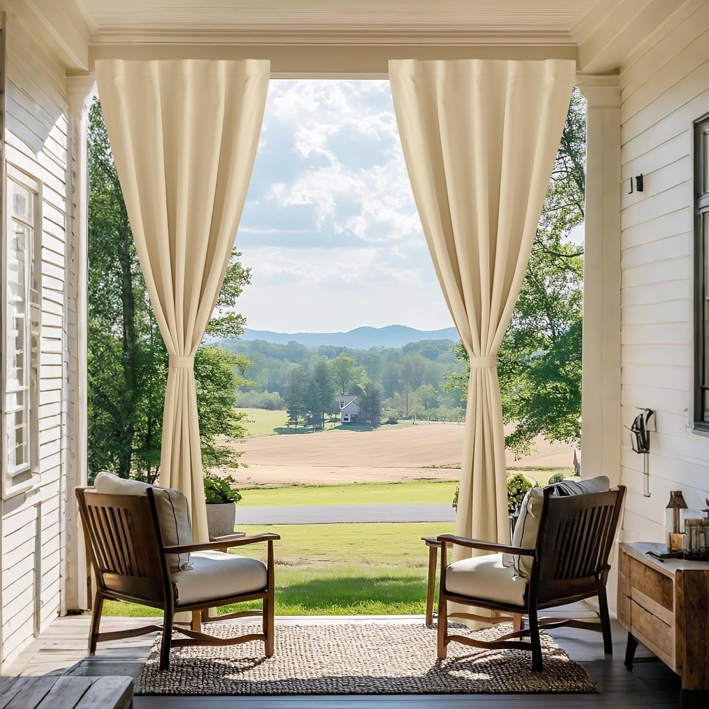 Windproof No Rods Needed Velcro Top Waterproof Outdoor Curtains 2 Panels | Outdoor Standard