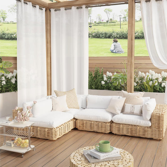 Privacy Outdoor Sheer Curtains Waterproof for Patio 2 Panels