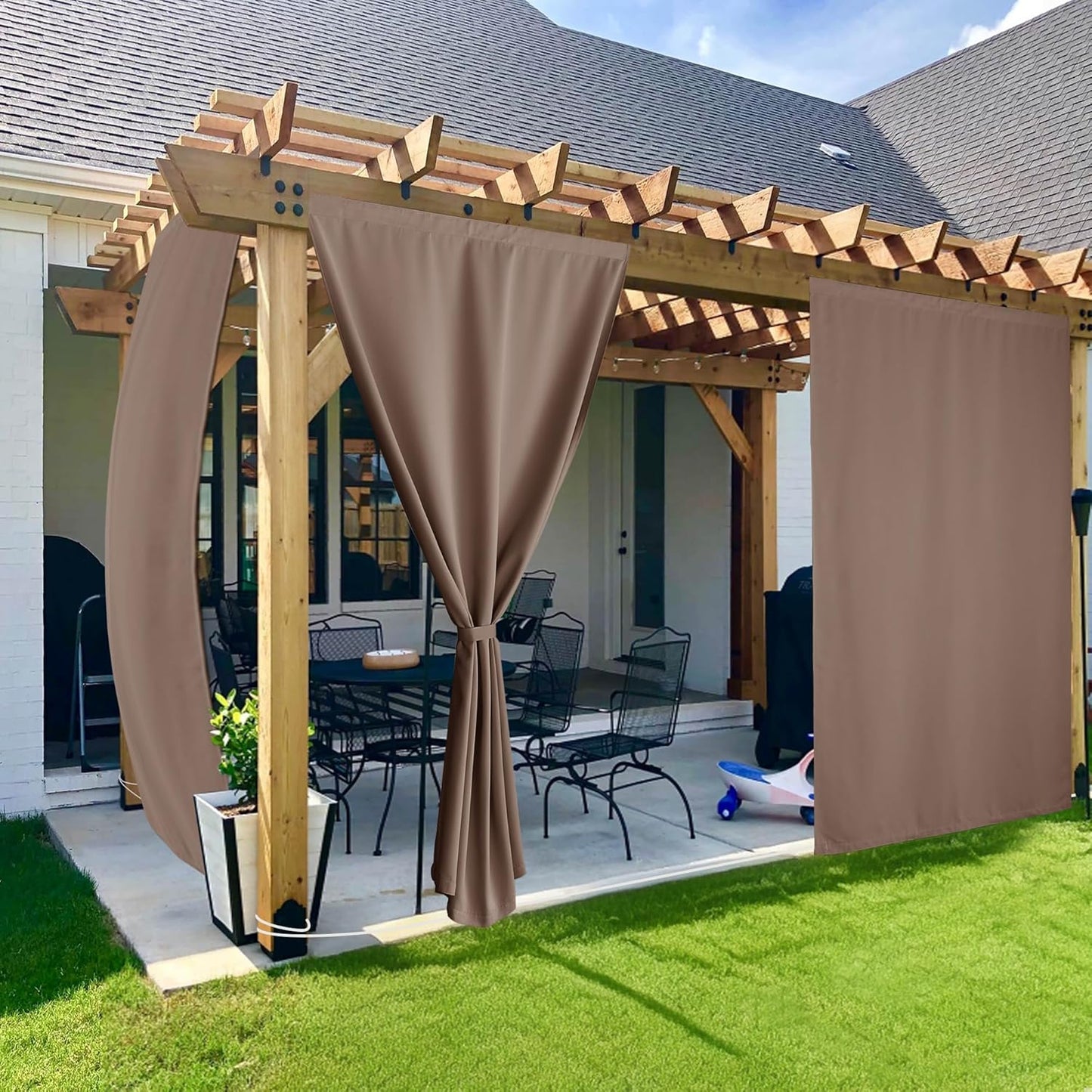 Windproof No Rods Needed Velcro Top Waterproof Outdoor Curtains 2 Panels | Outdoor Standard