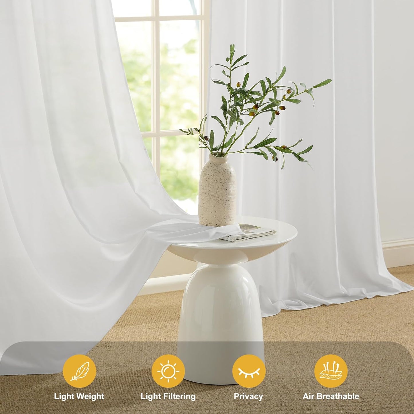 Privacy Outdoor Sheer Curtains Waterproof for Patio 2 Panels