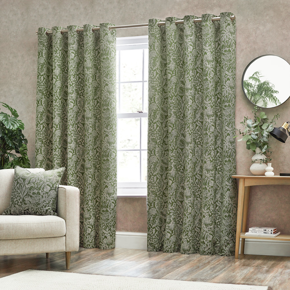 Bali Jacquard Room Darkening Eyelet Curtains Olive