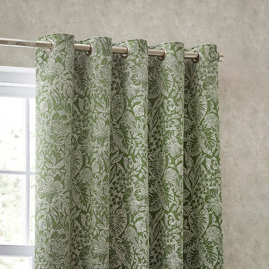 Bali Jacquard Room Darkening Eyelet Curtains Olive