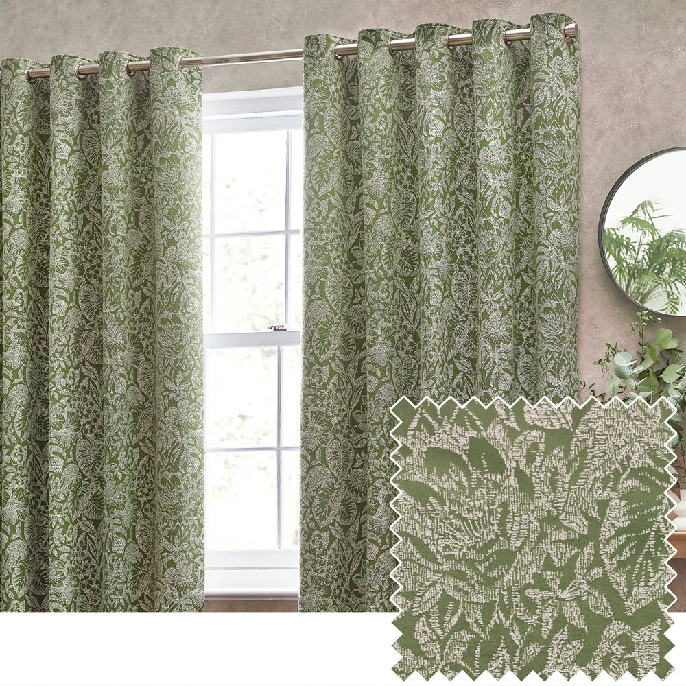 Bali Jacquard Room Darkening Eyelet Curtains Olive
