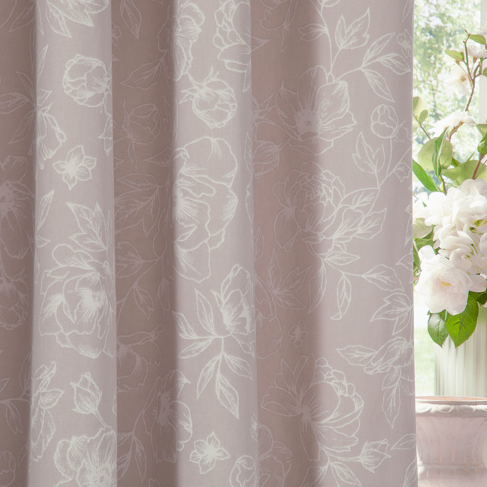 Bella Floral 100% Cotton Lined Pencil Pleat Curtains Natural