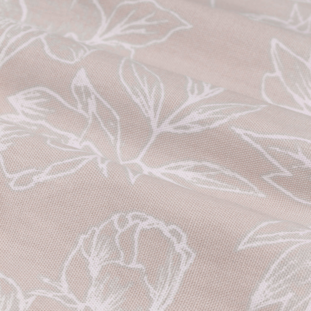 Bella Floral 100% Cotton Lined Pencil Pleat Curtains Natural